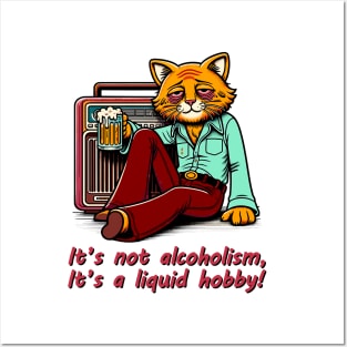 Retro Drunk Cat Cartoon - 70s Party Animal with Vintage Radio and Humor Quote Posters and Art